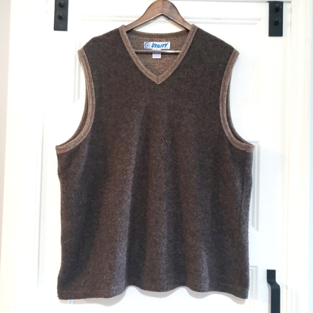 Utility Lambswool Blend Sleeveless V Neck Sweater Mens XL Pullover Classic USA